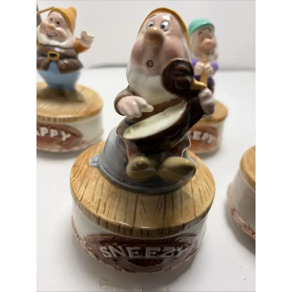 RARE Vintage - Set Schmid Snow White 7 Dwarfs Rotating Music Boxes 1987 Working